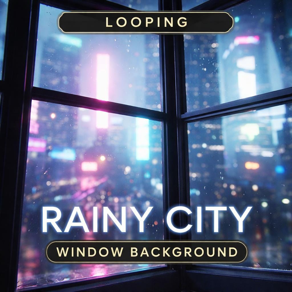 Rainy City Window Loop Video | Neon cyberpunk rain background | Animated loop for sci‑fi streams and videos