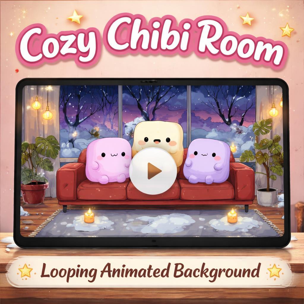 Kawaii animated background loop | Cozy winter snow ambience | Lofi study video, cute cozy background, relaxing winter loop