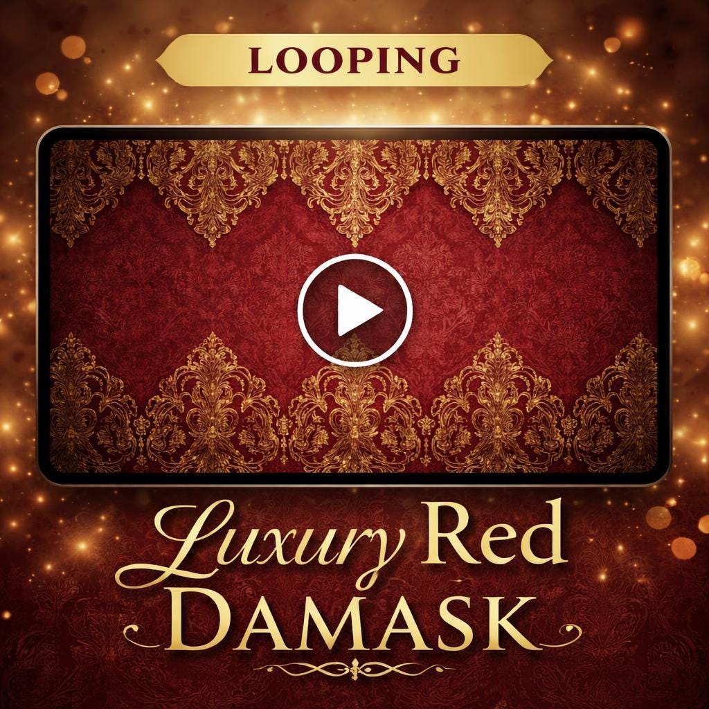 Vintage Red Gold Damask Animated Background | Seamless Loop Video | Abstract Video Background for Projects