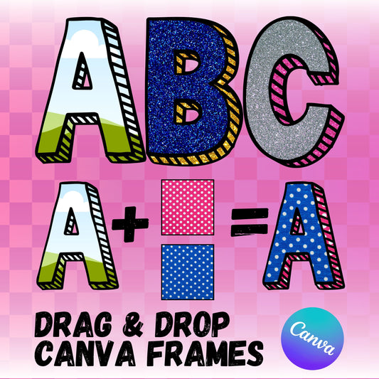 Letter Canva Frames - Drag and Drop Frames - Groovy Retro Doodle Fillable Alphabet Font Letters PNG Canva Frame Alphaset Doodle Templates