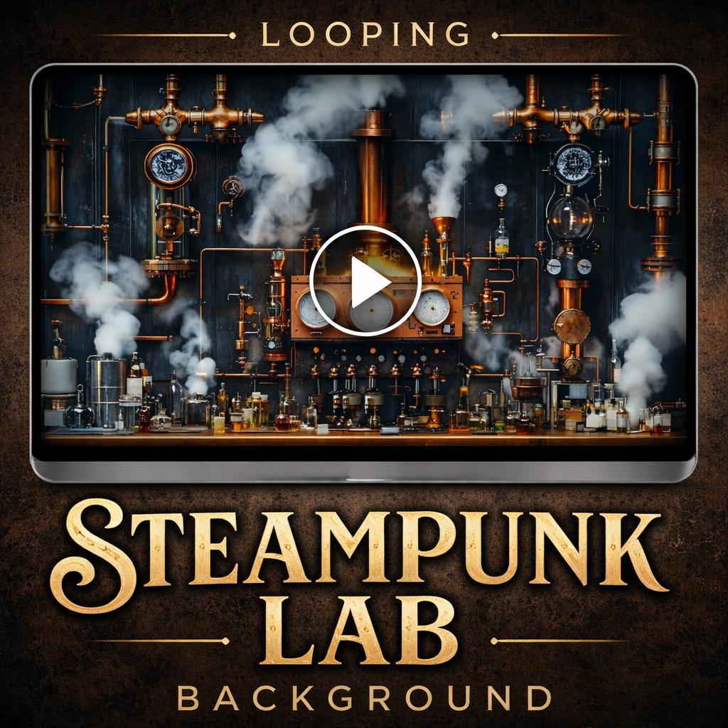 Steampunk background loop | Industrial laboratory animation video | Seamless looping video background for creators and streams