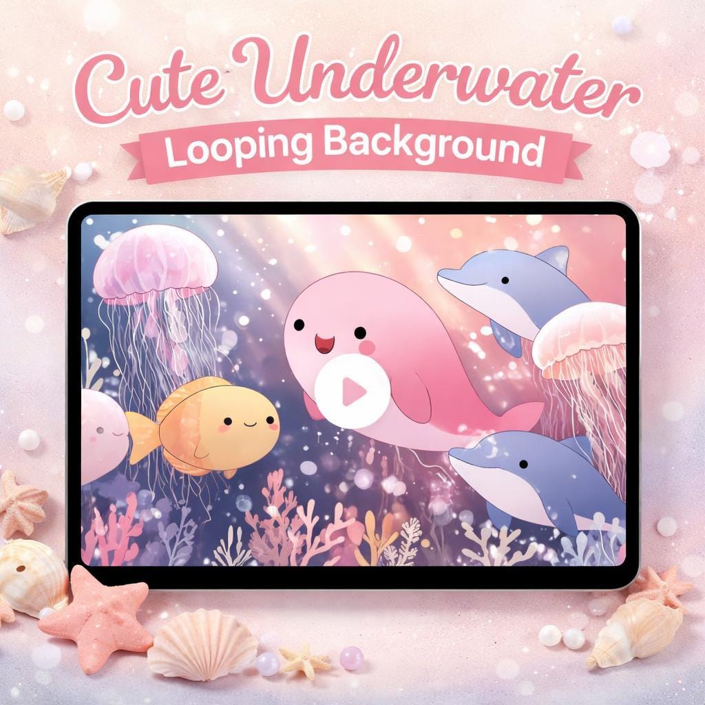 Ocean Loop Video | Cute Kawaii Animated Background | Sea Waves Loop for Streaming, VTubers, YouTube, Overlays