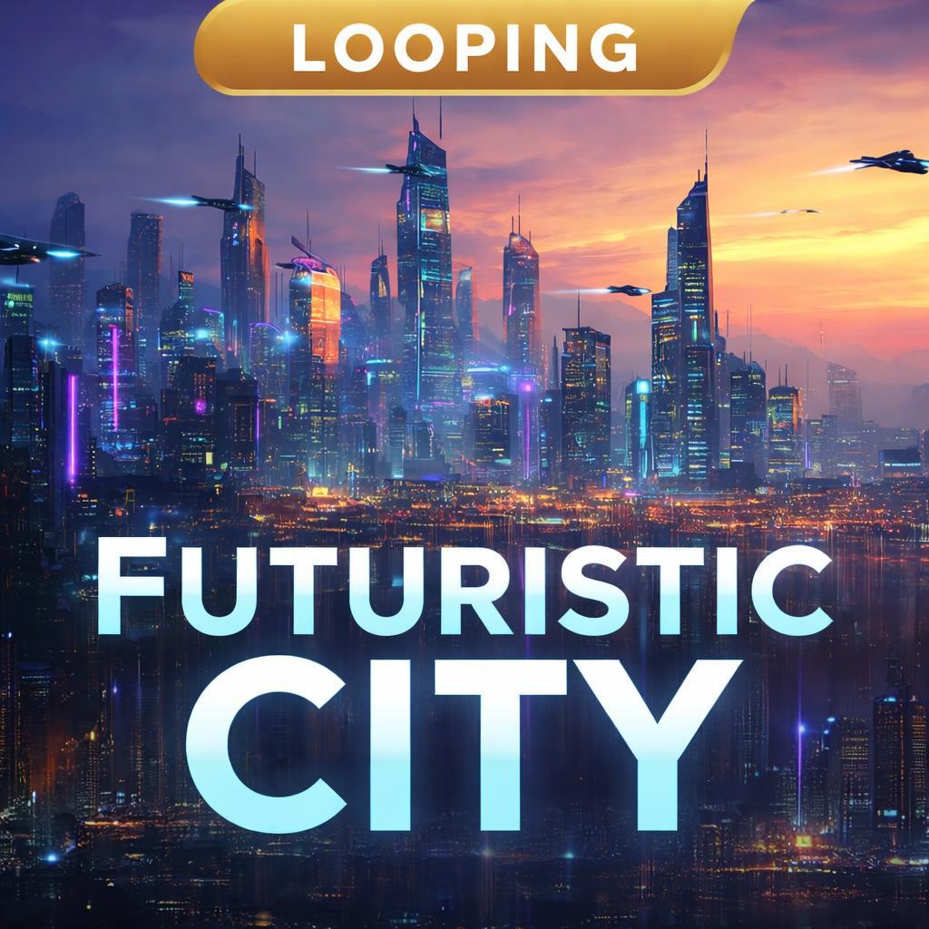 Futuristic Neon City Skyline Loop | Cyberpunk Background, Rain Night Cityscape | Seamless Animated Video for VJ, Stream, Overlay