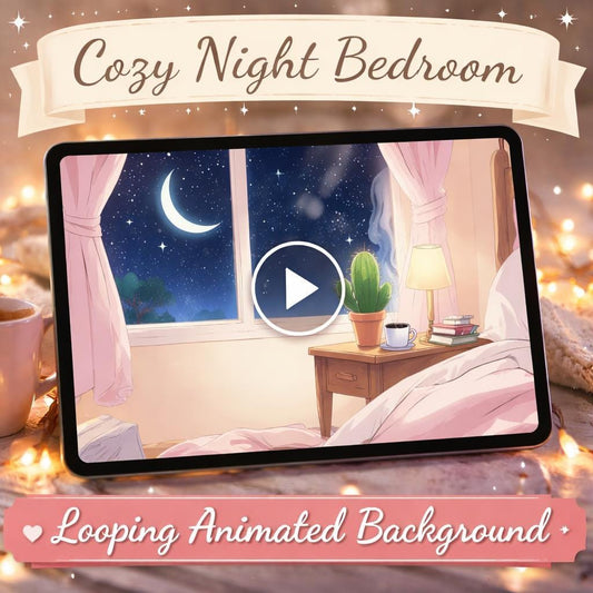 Cozy Bedroom Night Loop Animation | Anime Kawaii background, lofi ambience | VTuber overlay, streaming, study, relaxing video