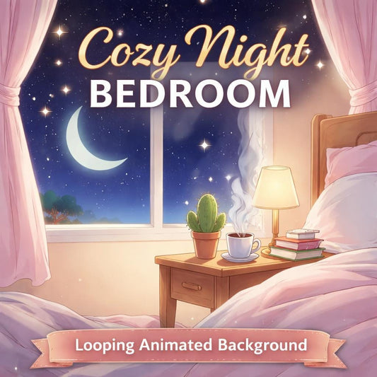 Cozy Bedroom Night Loop Animation | Anime Kawaii background, lofi ambience | VTuber overlay, streaming, study, relaxing video