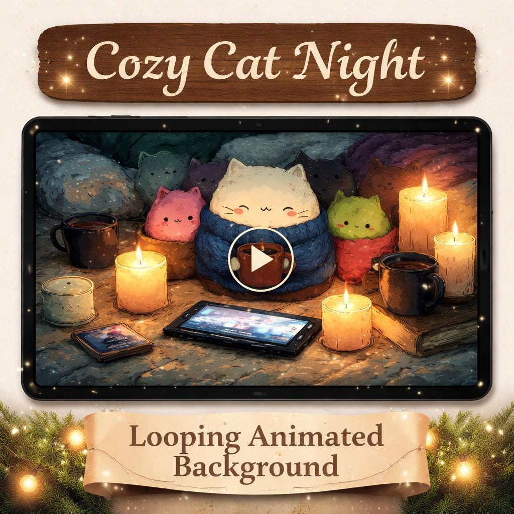 Cozy cat candle loop animation | Cute kawaii lofi background, pets ambience | Relax, study, streaming, YouTube, Twitch