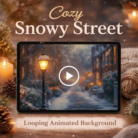 Snowy City Street Loop Video | Neon city, rain and snowy background | Animated looping video for holiday screens and decor