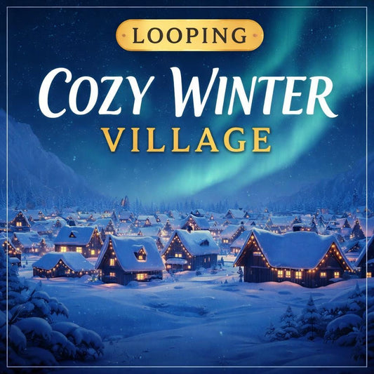 Northern Lights Winter Village Loop | Cozy snow animated background | Christmas ambience video for decor, streams, parties
