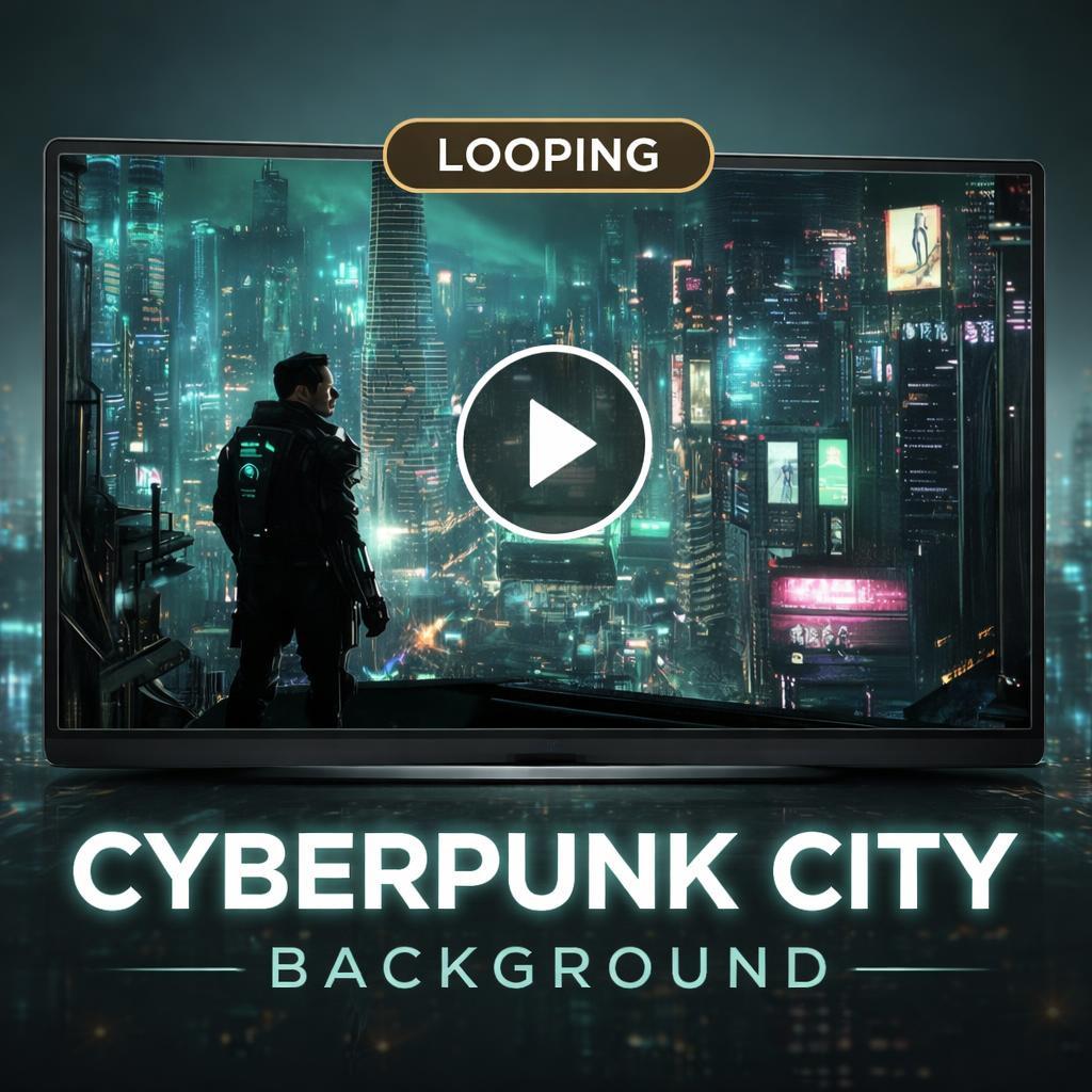 Cyberpunk Neon City Animated Background | Neon rain sci‑fi loop video | Futuristic cityscape VJ, streams, overlay, screensavers