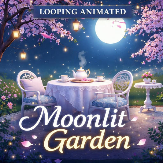 Sakura Background Loop | Moonlit Garden Animated Backdrop, Cozy Ambience Nature Video | Aesthetic Lofi Tea Room Scene