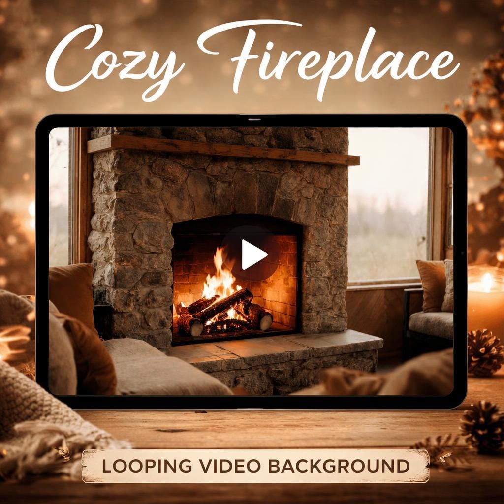 Cozy Cabin Fireplace Loop Video | Forest & Nature animated screen, seamless video | cozy ambience, lofi background, cabin backgro