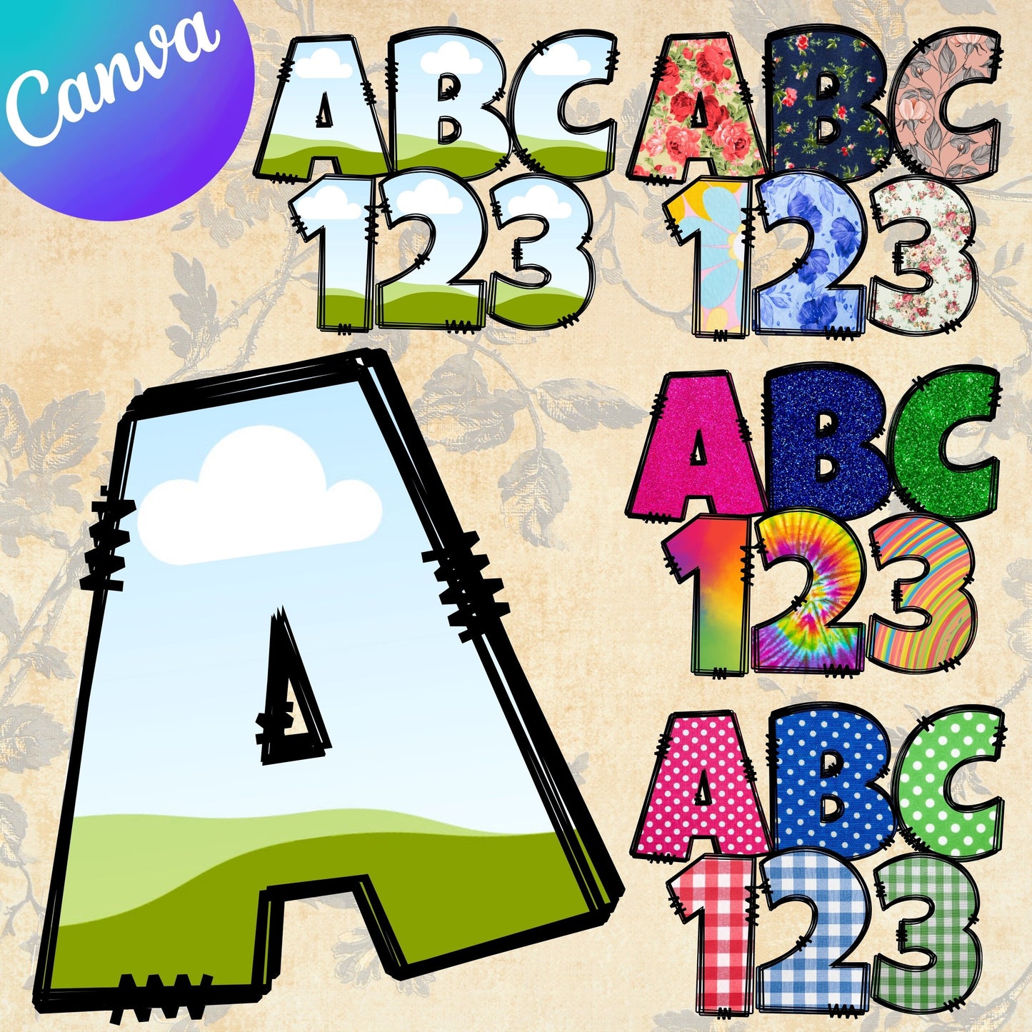 Letter Canva Frames - Drag and Drop Frames - Groovy Retro Doodle Fillable Alphabet Font Letters PNG Canva Frame Alphaset Doodle Templates