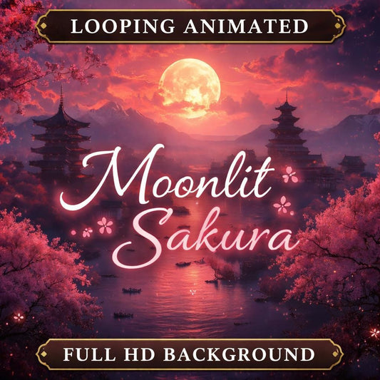 Japan Cherry Blossom Moon River Loop | Anime Kawaii Nature Background | Calming Night Sky Video for Streams & VTs