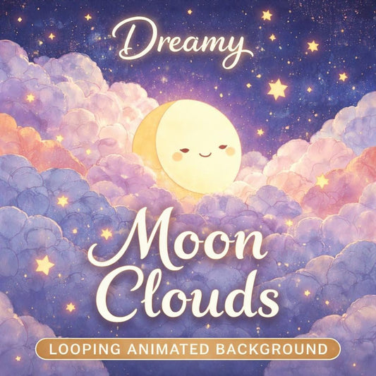 Kawaii Background Moon Cloud Stars Loop | Night Sky Animated Space Background | Aesthetic Sky, Cute Kawaii Video, Seamless Loop