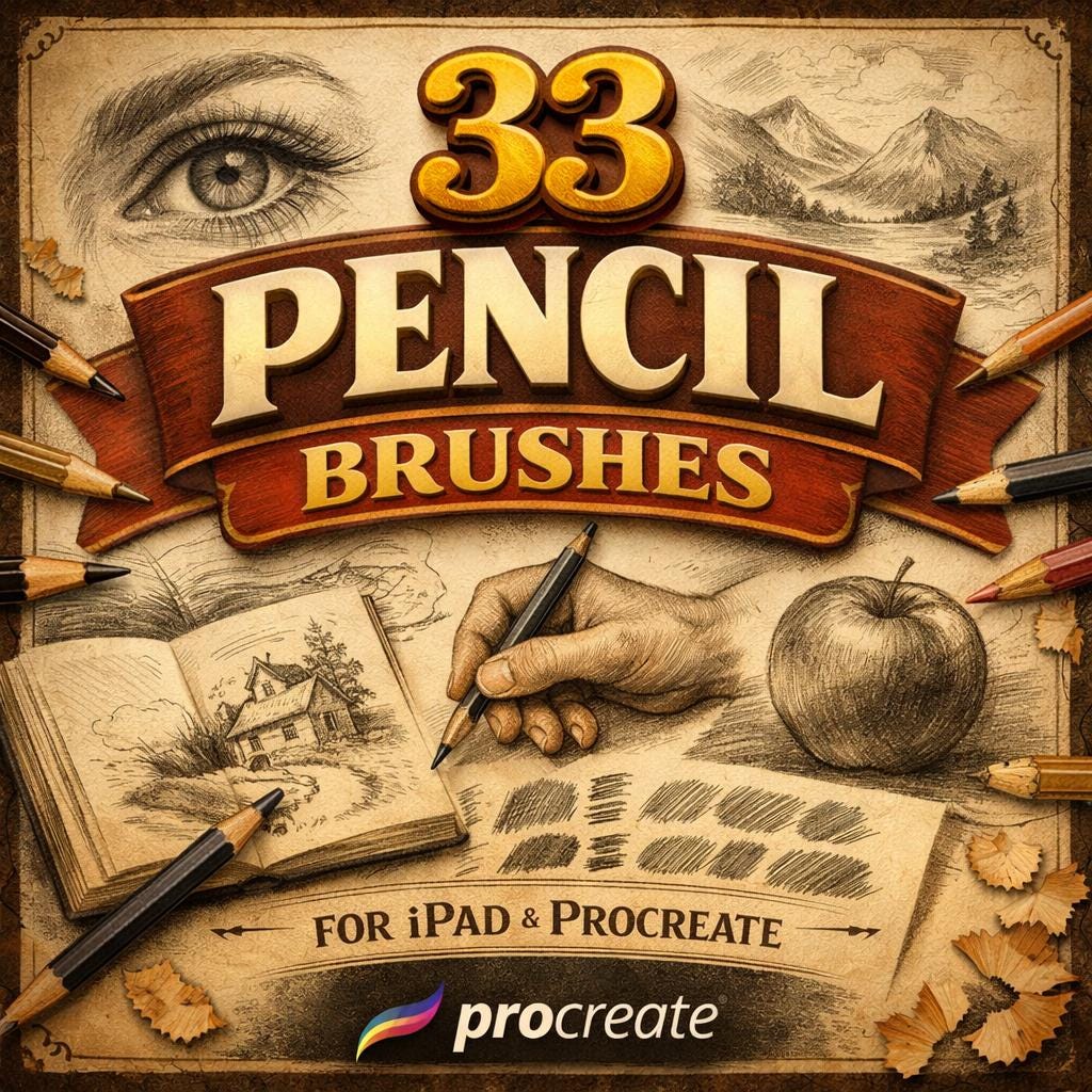 33 Procreate Pencil Brushes, Realistic Sketching Graphite Drawing (Digital Download)