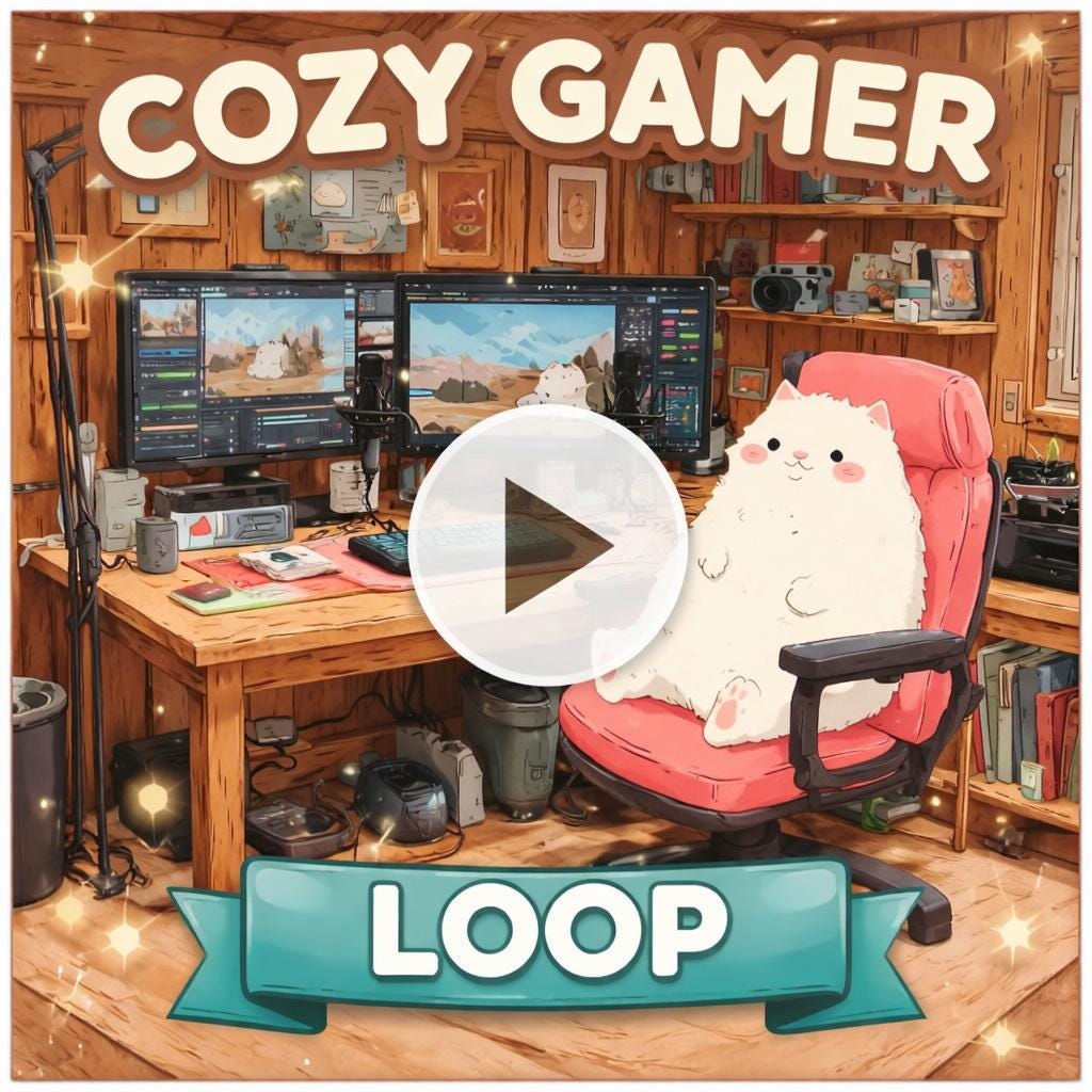 Cozy cat streaming background loop | Cute anime kawaii ambience | Lofi desk scene video for streamers and VTubers