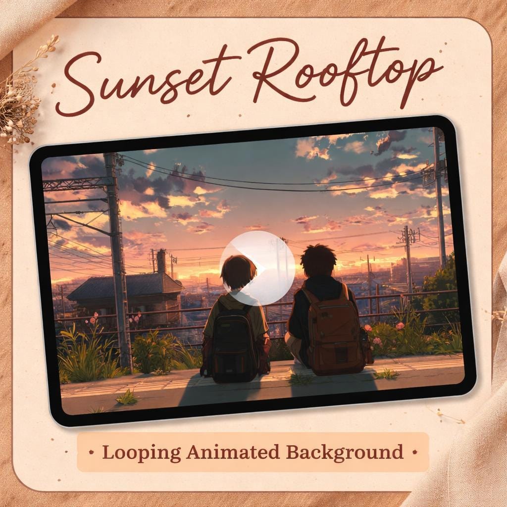 Anime Sunset City Loop Background | Neon rain skyline, animated video | Stream overlays, VTuber, Twitch, YouTube, desktop scenes