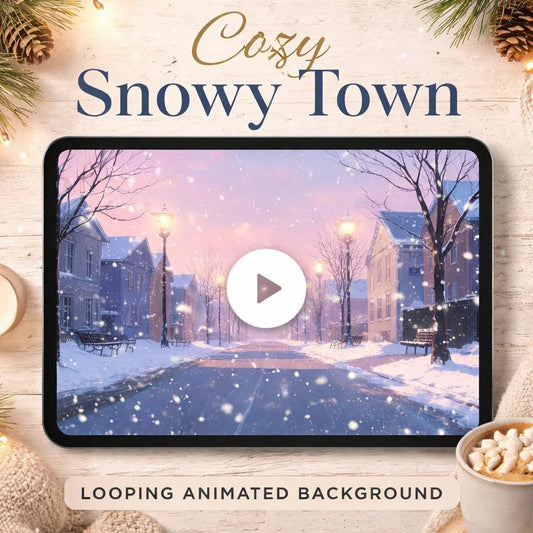 Snowy Winter Town Loop Video | Animated background, cozy ambience, snowy video | Christmas decor, streaming, YouTube, Zoom
