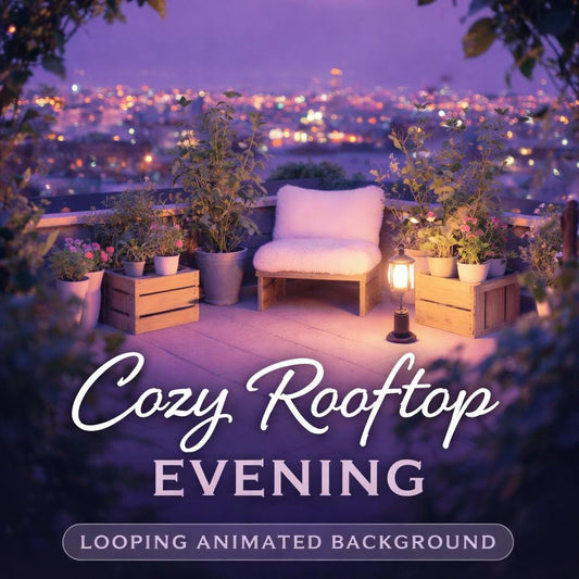 Rooftop Garden Night Background | Animated Aesthetic Loop Video | Anime Kawaii Rooftop Ambience for Streaming and VTubers