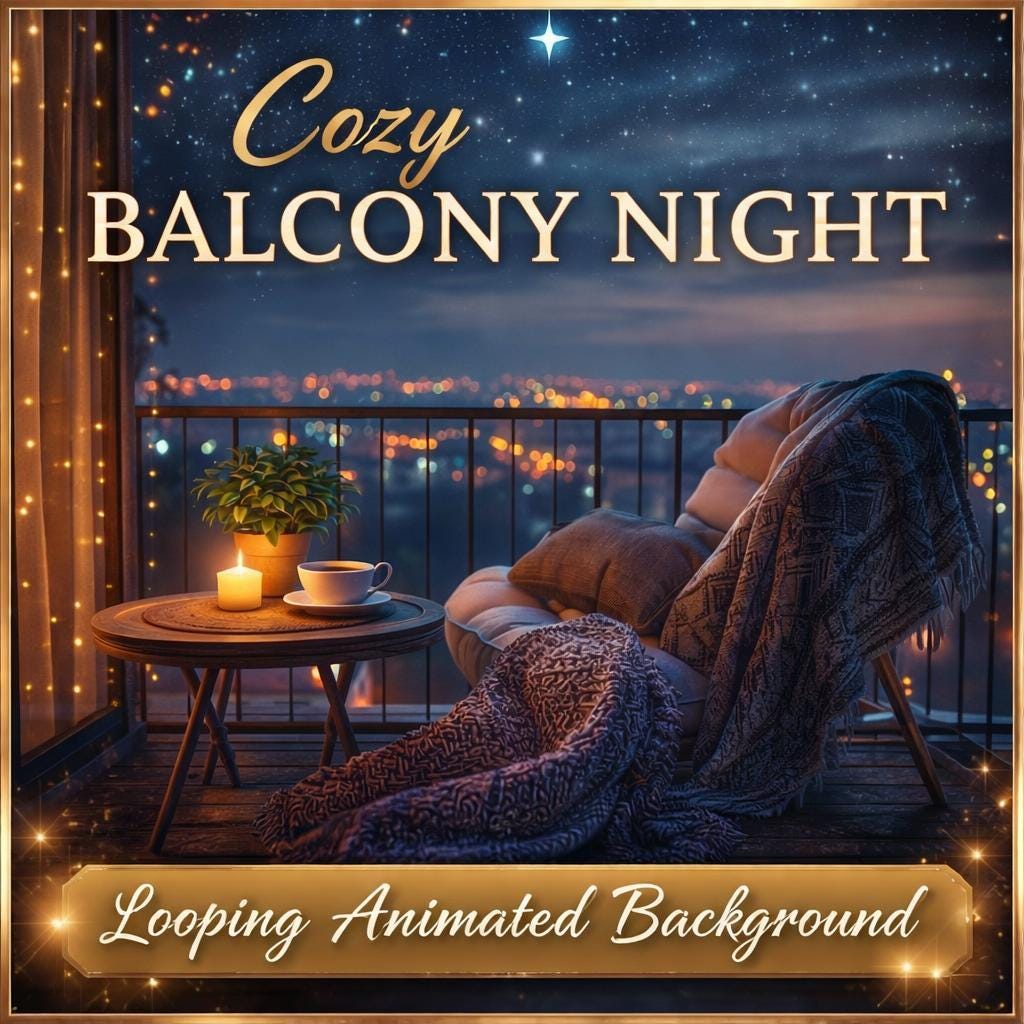 Animated Background Loop | Cozy Balcony Night Cityscape, Lofi Ambience | Seamless Video for Streams, Study, Relax