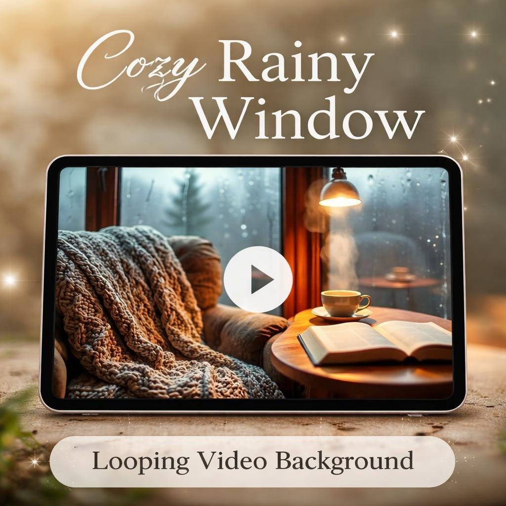 Cozy Rainy Day Animated Background | Seamless Loop Video | Lofi ambience, reading nook, study, work, streaming, YouTube, overlay