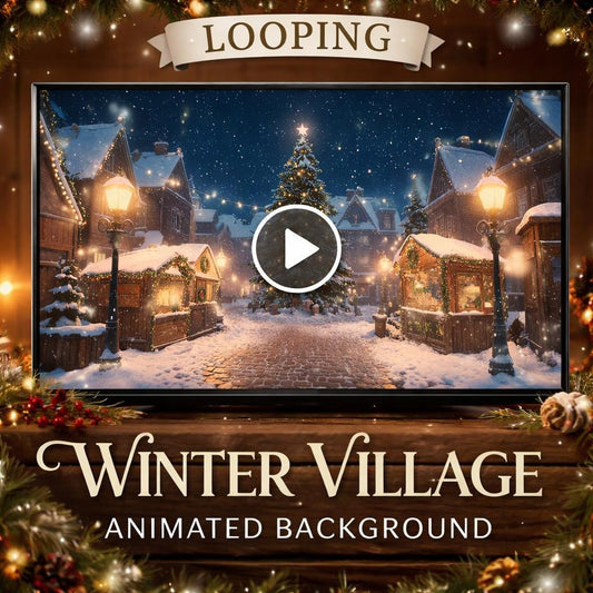 Christmas village snow loop video | Winter background, cozy ambience, motion background | YouTube, streaming, screens, decor
