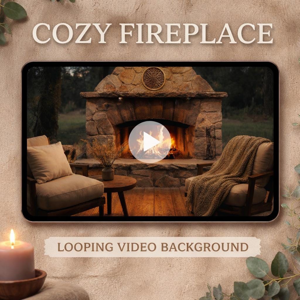 Cozy outdoor fireplace loop video | Animated stone hearth ambience, lofi nature background | Relax, study, stream