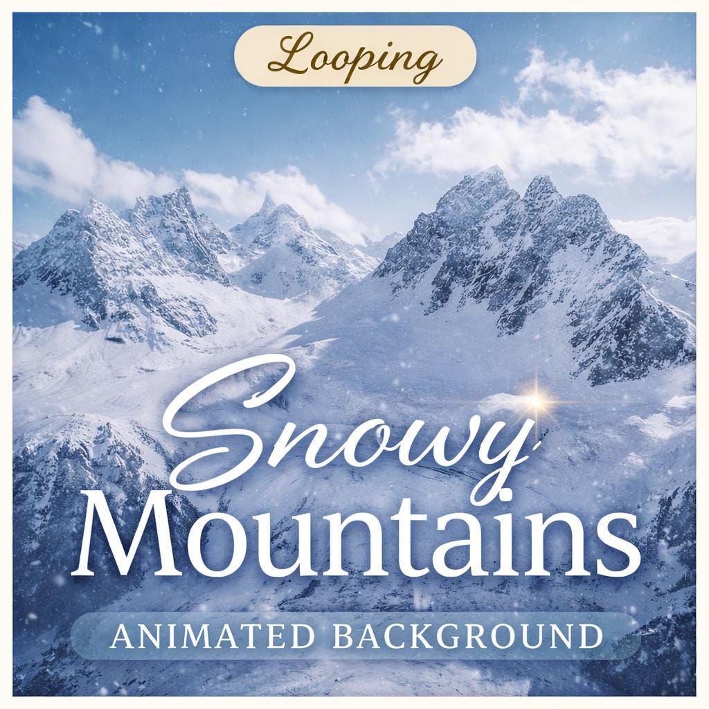 Alps snowy mountain loop video | animated background, nature scenic, winter landscape | Christmas screens, streaming, overlays