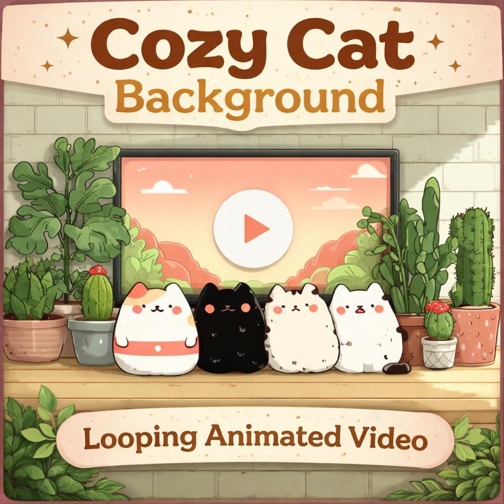 Cute Cat Cafe Animation Loop | Anime Kawaii cozy ambience | lofi animated background for videos, streams, study, relaxation