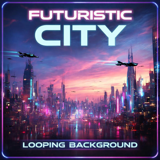 Cyberpunk neon city background | Seamless skyline loop, rain ambience | Animated video backdrop for streams, VJ, screens