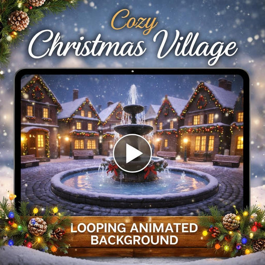 Christmas background video loop | Cozy winter village snow fountain | Animated background for ambience and video backdrops