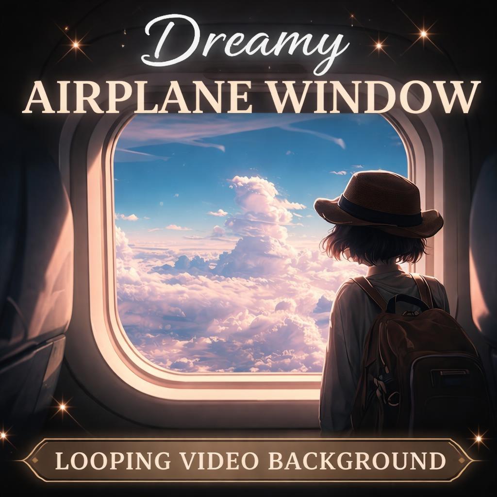 Airplane Window Background | Cloudscape Loop Video, Seamless Animated Window Loop | Anime Kawaii Aesthetic, Video Background