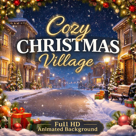 Christmas background seamless loop | Snowy town animated video | Winter street video background for broadcasts, signage, events