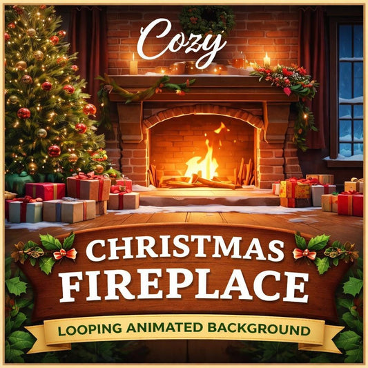 Christmas Fireplace Loop Video | Cozy animated background, seamless video background | Lo-fi scene loop for streams and decor