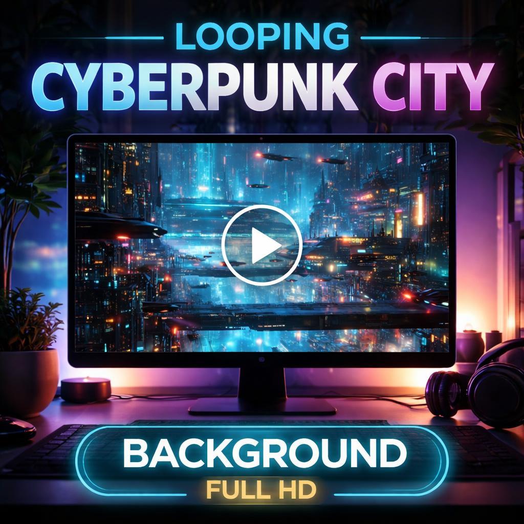 Cyberpunk Futuristic City Loop | Neon rain city background, animated loop video | Sci‑fi ambience, streaming, VJ, YouTube