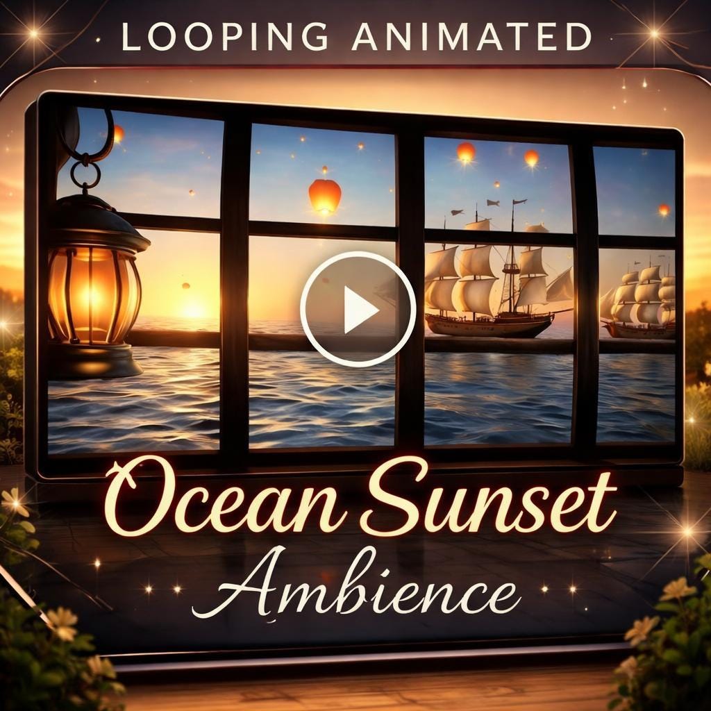 Ocean Background Loop | Sunset Sailing Ship Animated Video | Seamless Sea Waves | VJ, Screens, Stream, YouTube, Overlay