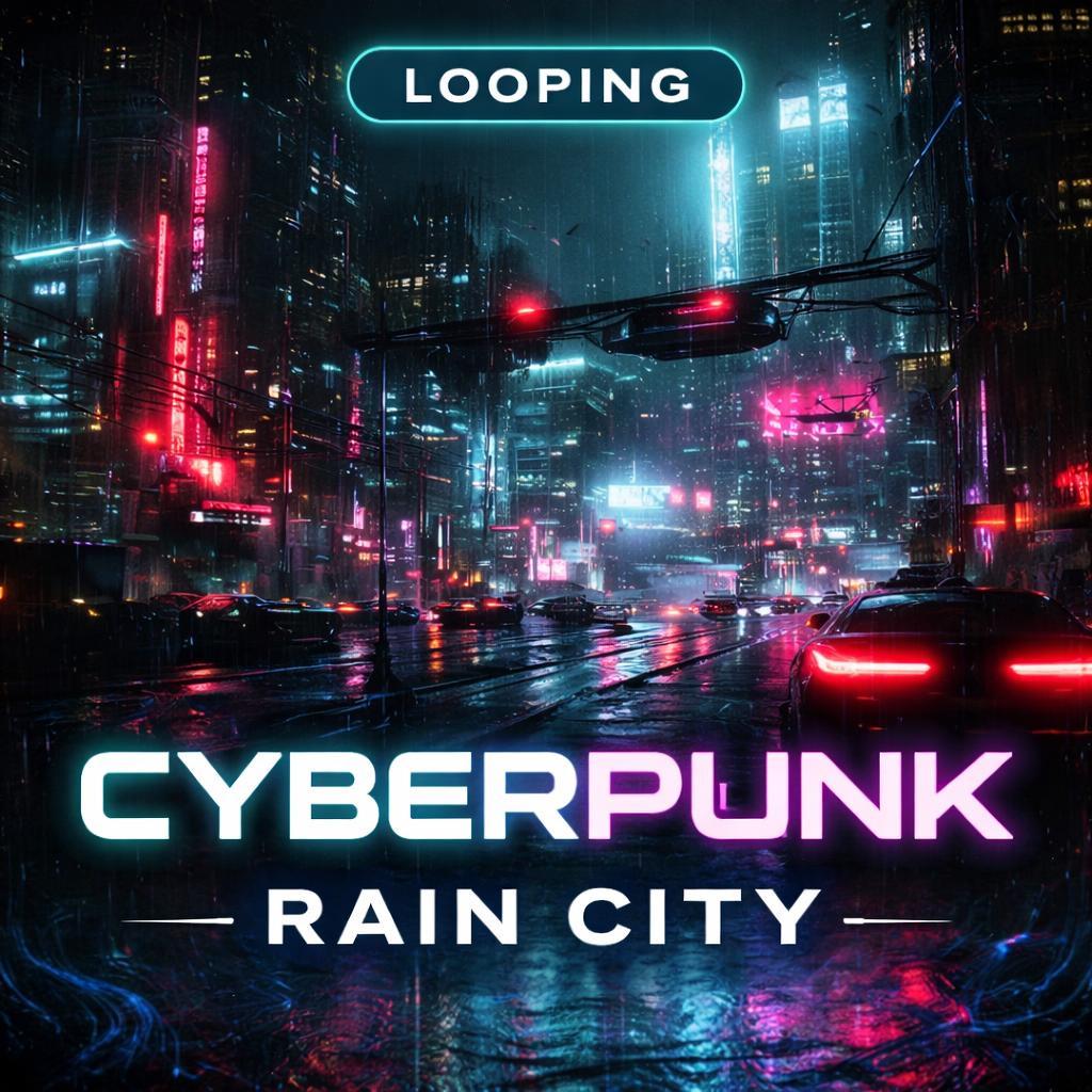 Cyberpunk Neon City Rain Loop | Neon city background, cozy ambience video, sci‑fi rain loop, animated cyberpunk backdrop