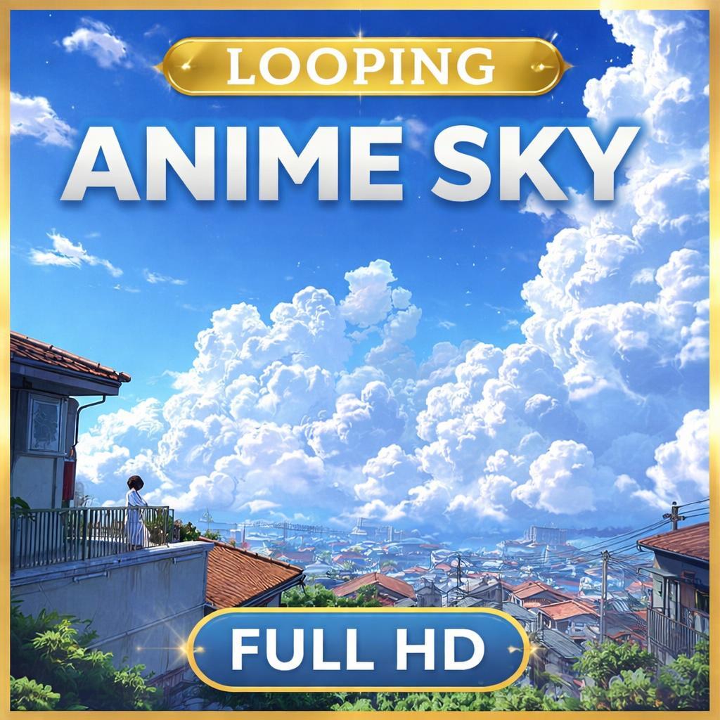 Anime city background loop | neon rain night sky clouds | aesthetic anime video for streaming, VTubers, overlays, and edits
