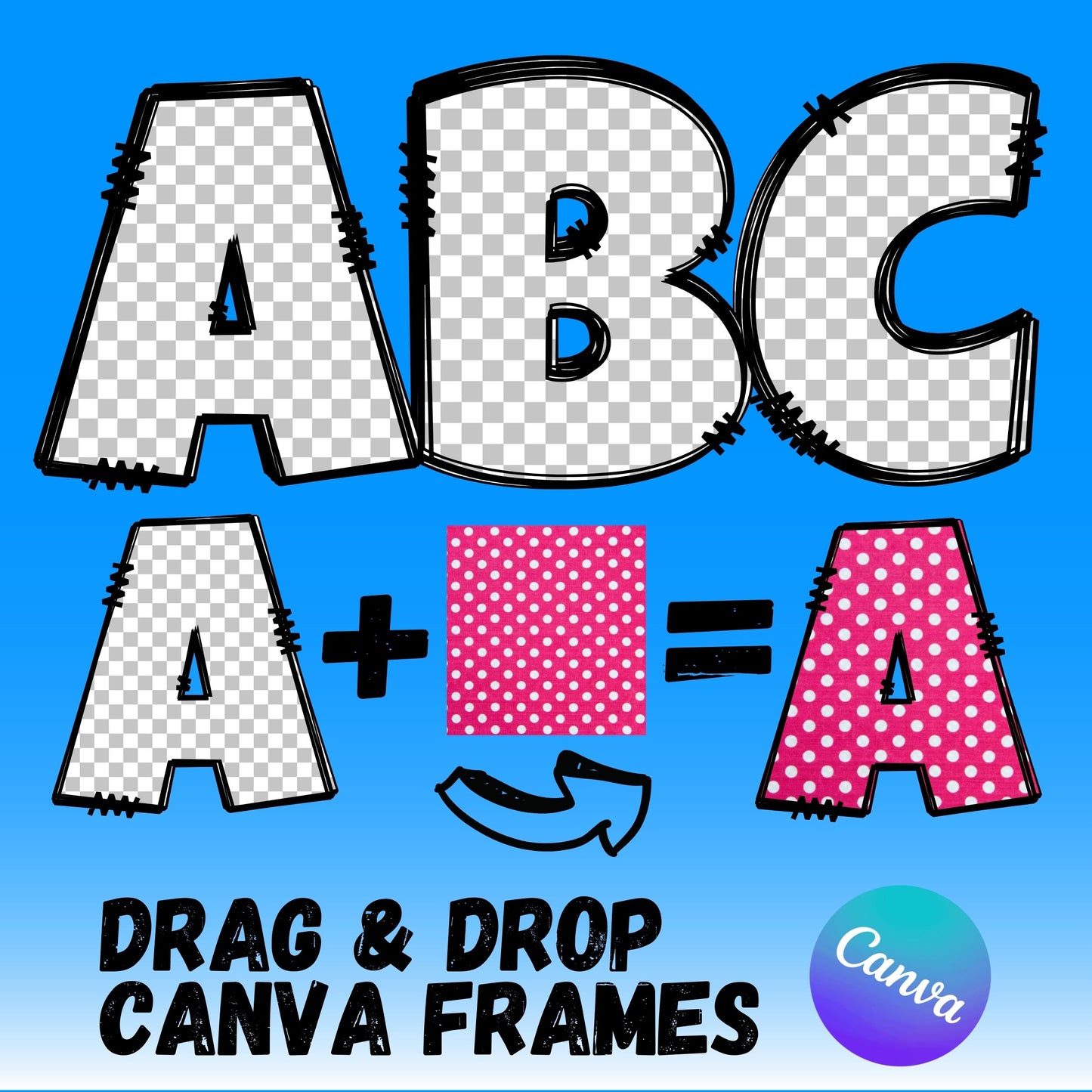 Letter Canva Frames - Drag and Drop Frames - Groovy Retro Doodle Fillable Alphabet Font Letters PNG Canva Frame Alphaset Doodle Templates