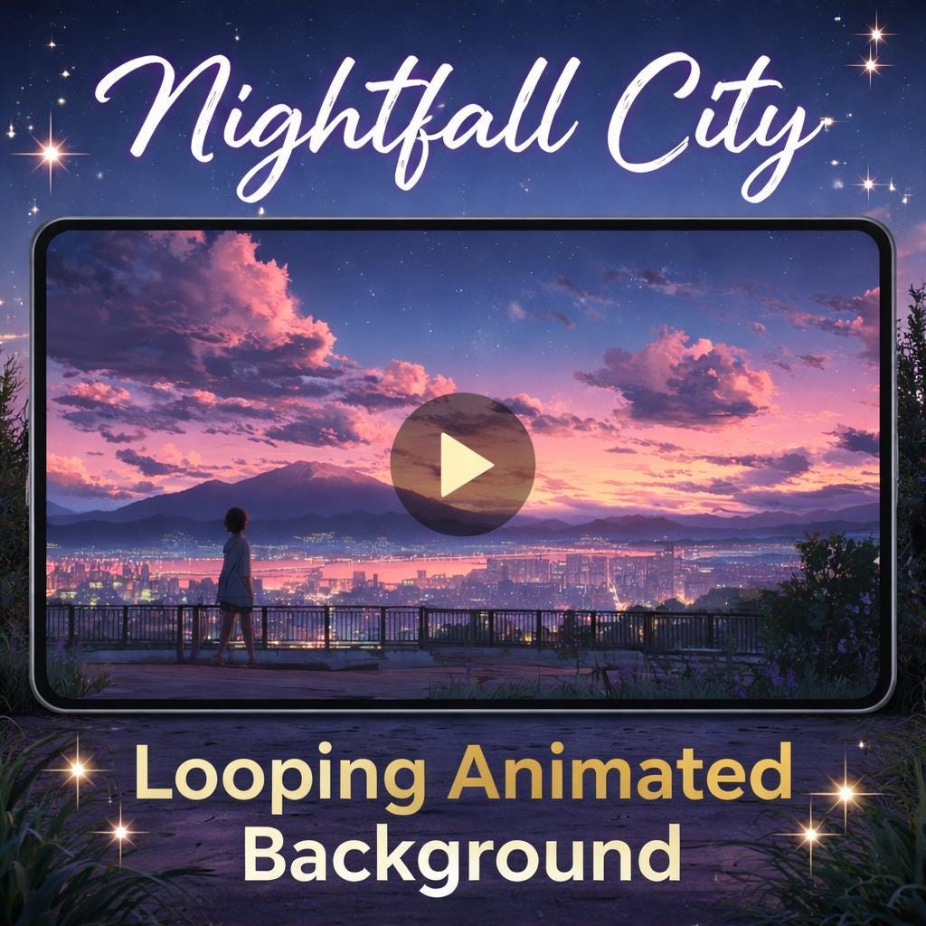 Anime Sunset City Skyline Loop | Neon rain background, animated backdrop | City video for streaming, VTubers, overlays