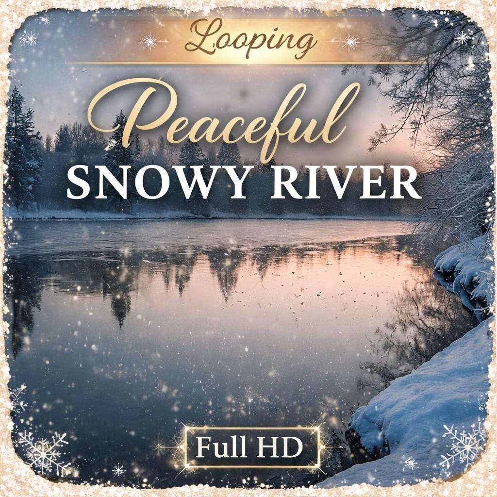 Snowy Winter River Loop Video | Calming nature background, cozy ambience, snowy video | Relaxation, streaming, screensaver