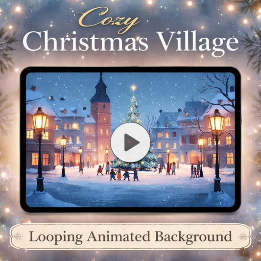 Christmas background snow loop | Winter town square animated video | Cozy ambience screen, square loop for events & streams