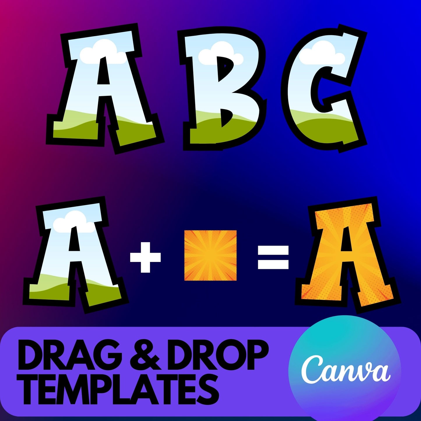 Alphabet Canva Frames - Commercial Use Letters CANVA - Drag and Drop Letters Numbers Frames Alphaset Groovy Alphabet Designs Canva Templates
