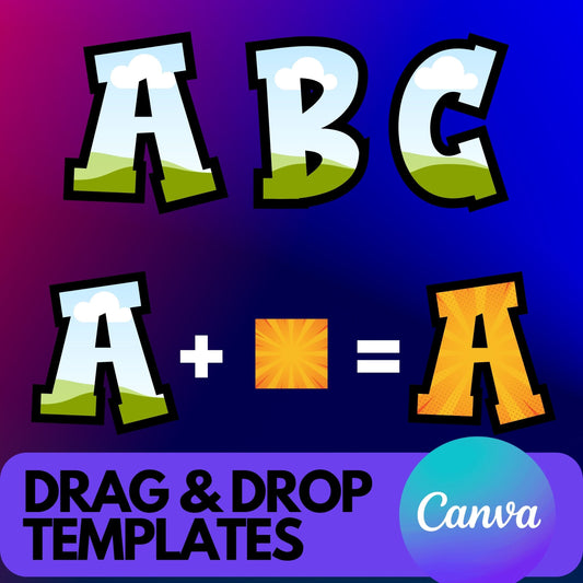 Alphabet Canva Frames - Commercial Use Letters CANVA - Drag and Drop Letters Numbers Frames Alphaset Groovy Alphabet Designs Canva Templates
