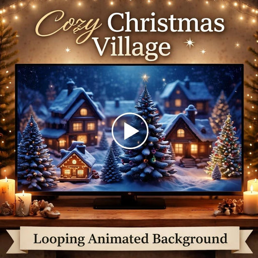 Snowy Christmas Village Animated Background | Seamless Loop Video | Winter Digital Backdrop for Holiday Scenes & Videos