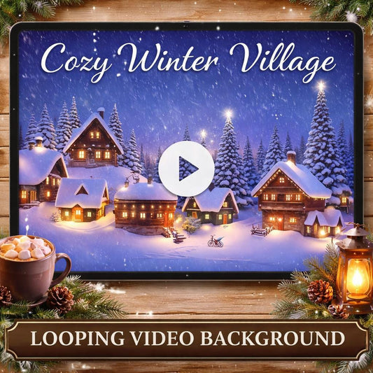 Snowfall Background Loop | Cozy winter village ambience, lofi motion background | Christmas video for streams & decor