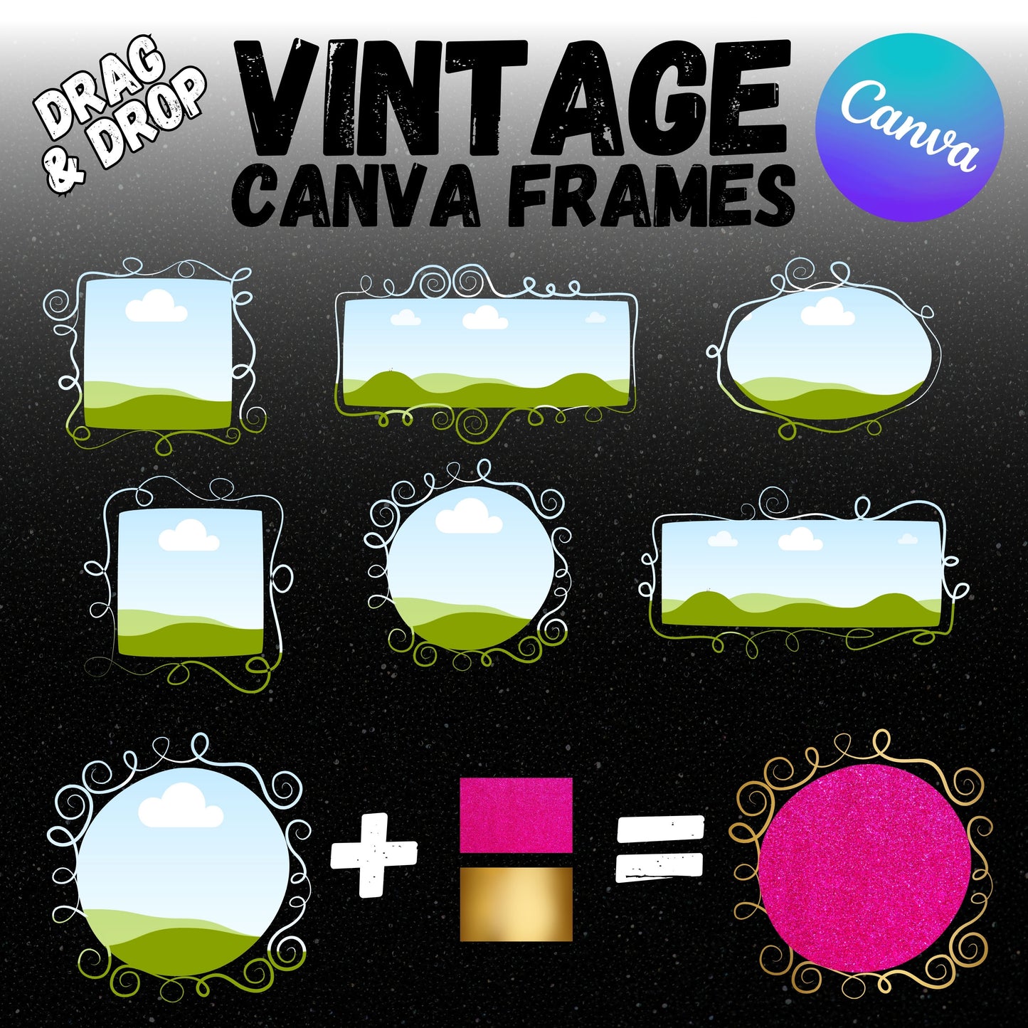 Vintage Label Canva Frames - Drag and Drop Vintage Label Canva Templates PNG Designs - Vintage Border Editable Canva Templates