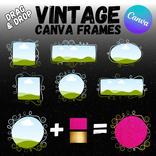 Vintage Label Canva Frames - Drag and Drop Vintage Label Canva Templates PNG Designs - Vintage Border Editable Canva Templates