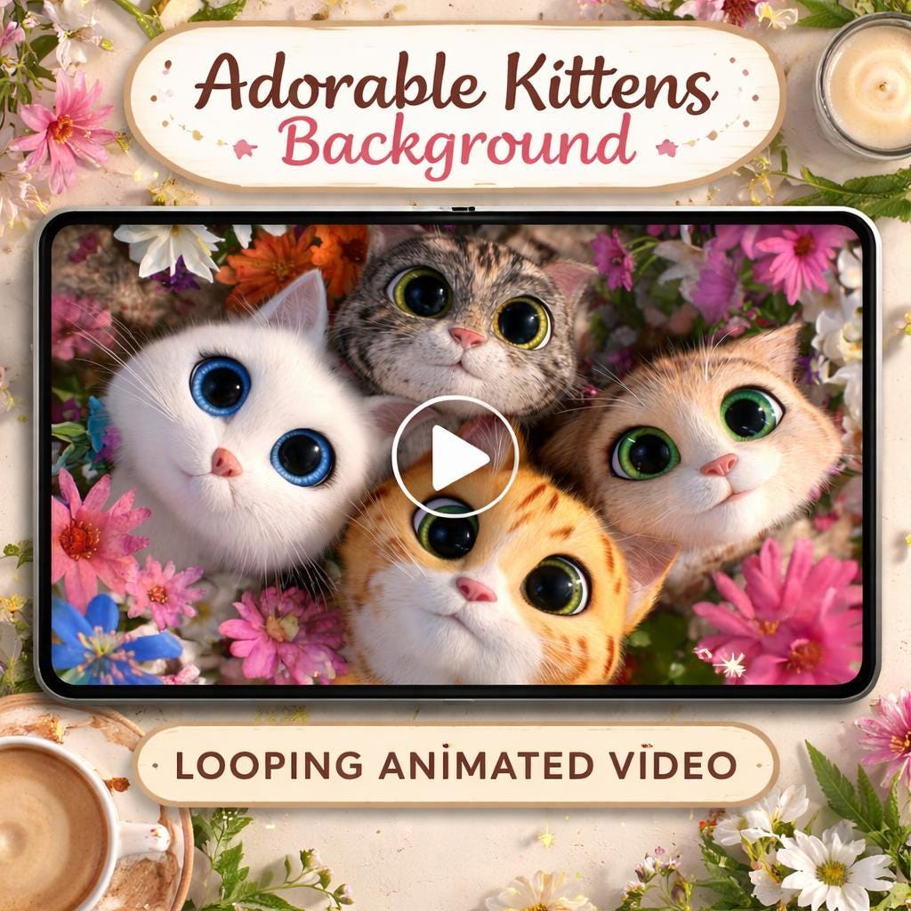 Animated Background Loop | Cute Cat with Flowers | Seamless Abstract Video for Pets, Streaming, Overlays, Social Media