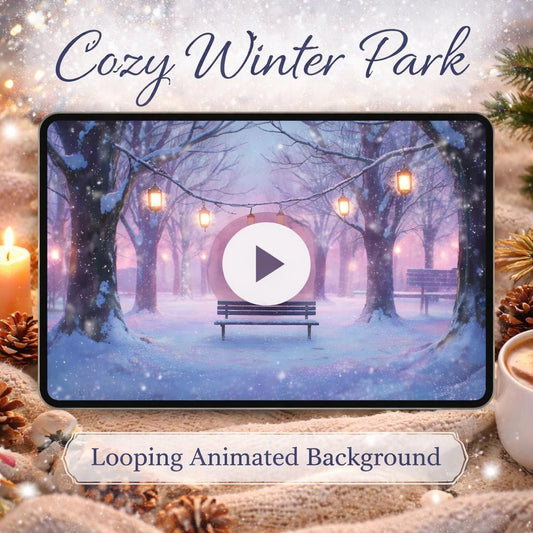 Winter Snowy Park Loop Animation | Cozy ambience background, animated snow video | Relax, streaming, Christmas decor visuals